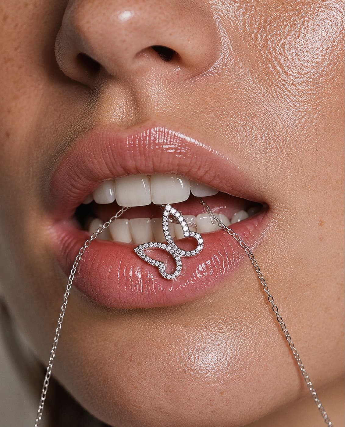 Silver necklace with a butterfly