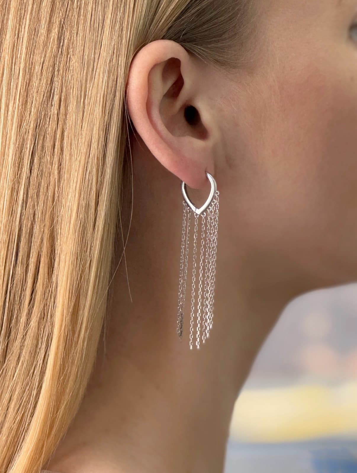 Silver earrings with chains