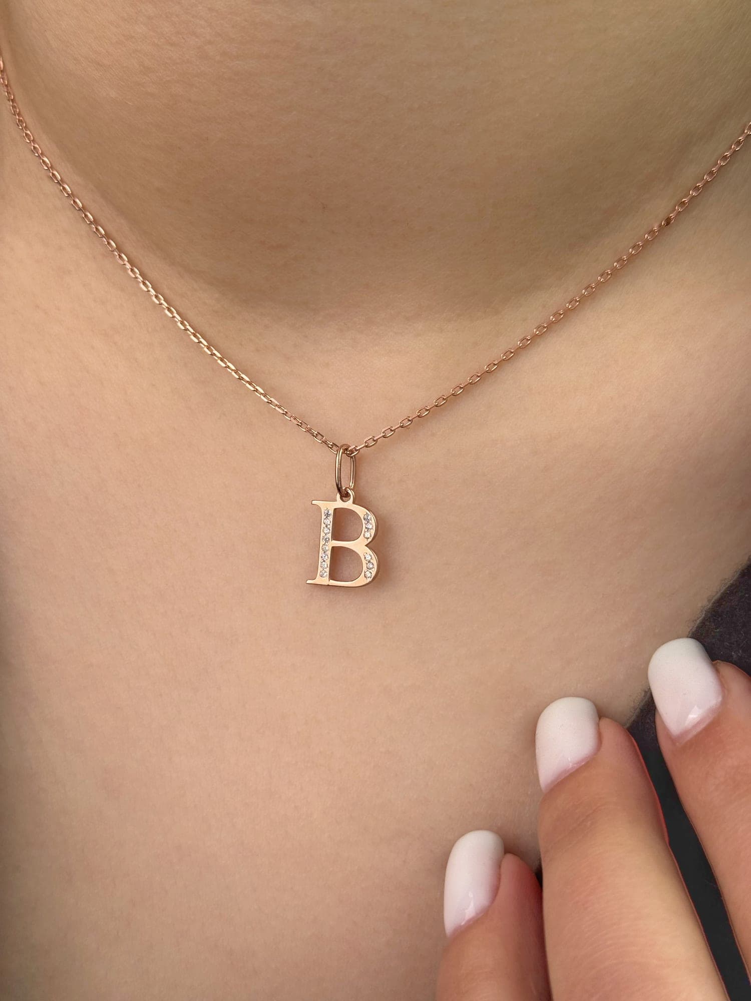 Gold-plated necklace with the letter “В” pendant and cubic zirconia