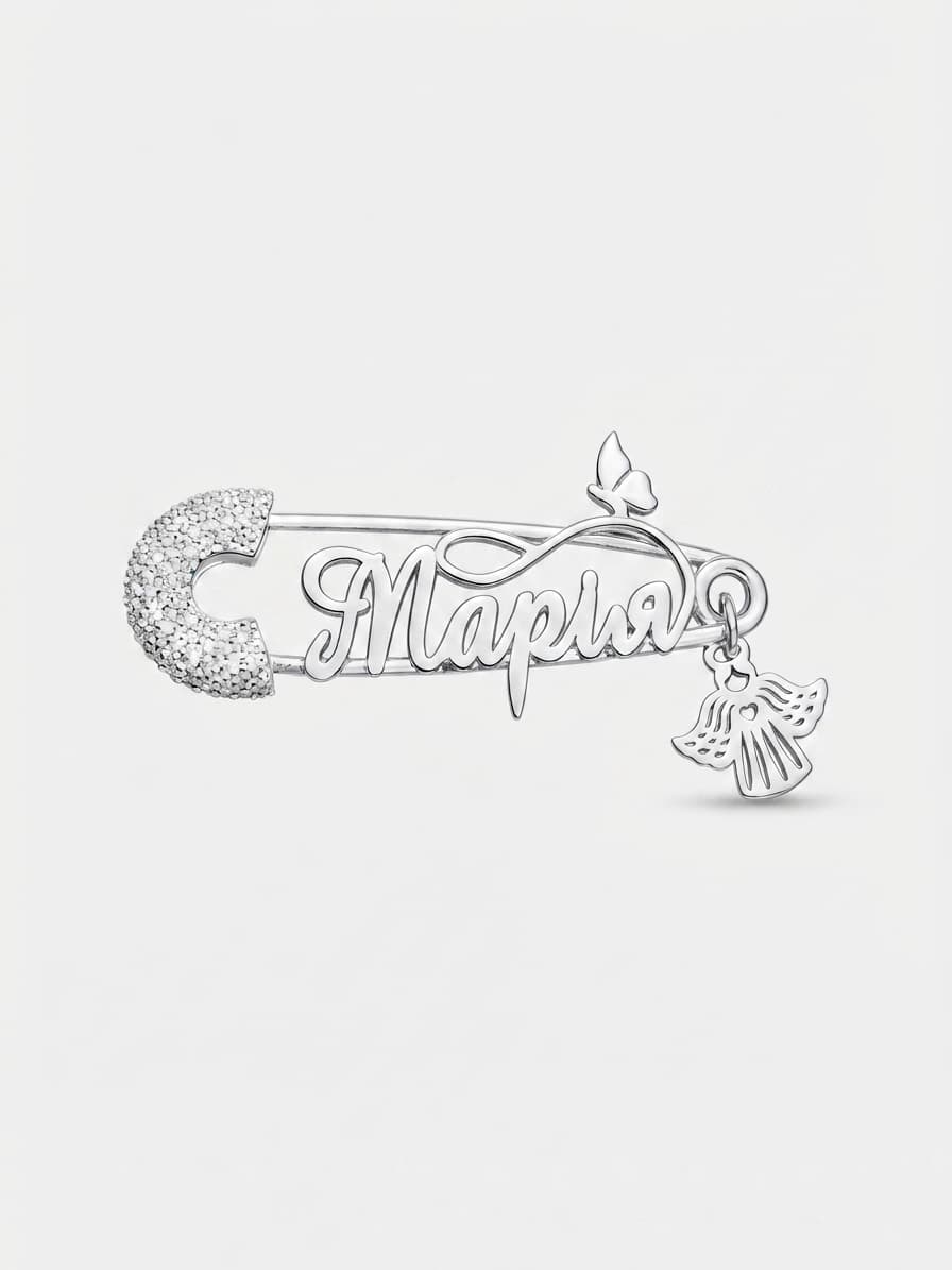 Серебряная шпилька «Марія» с подвеской-ангелом
