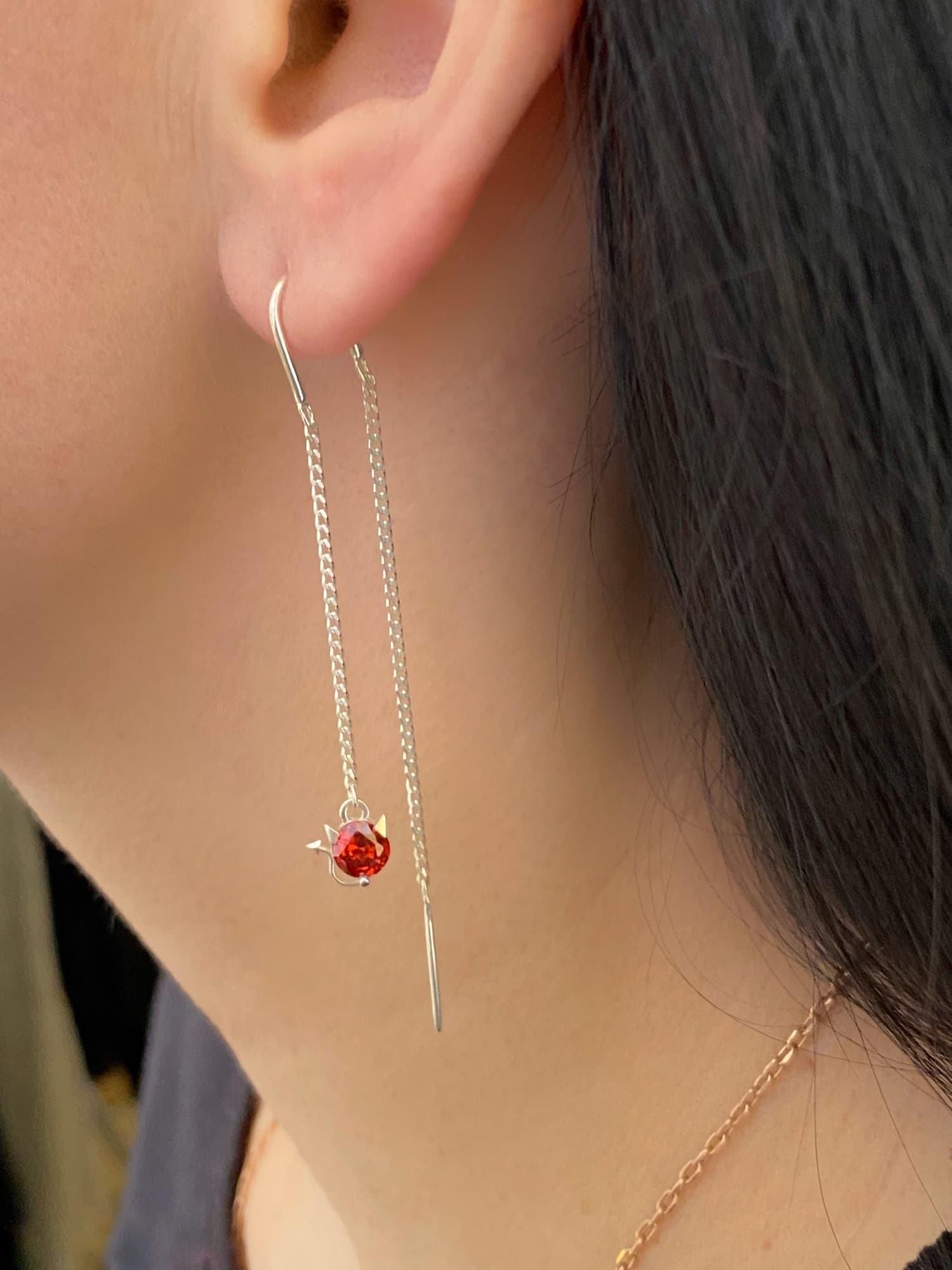 Rhodium-plated silver “Angel and Demon” threader earrings with cubic zirconia