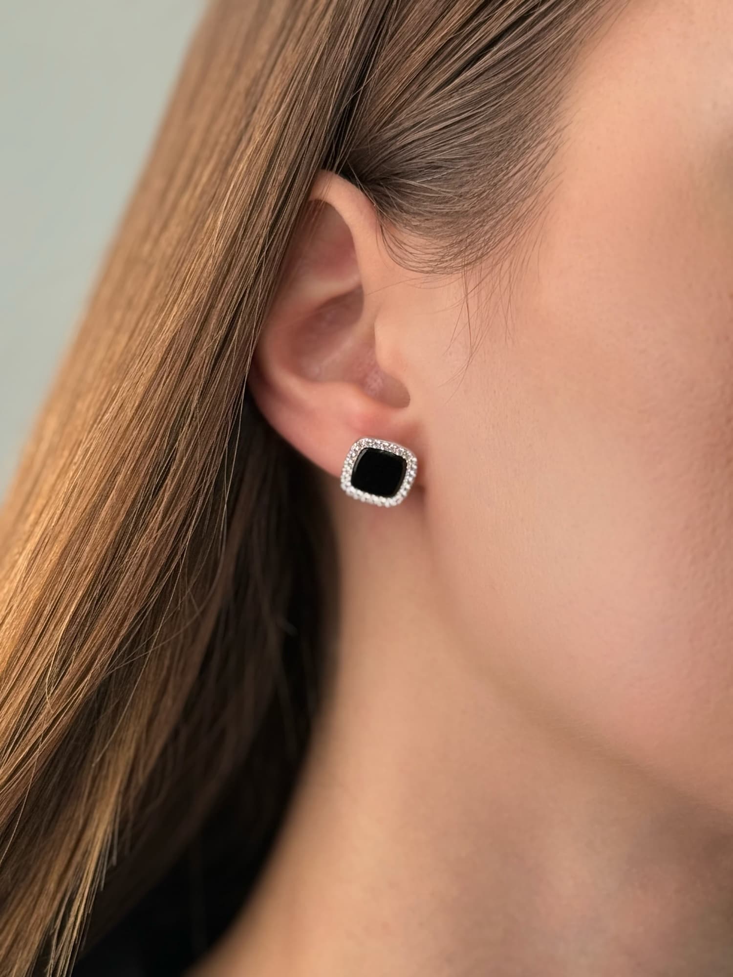 Silver earrings with black onyx and cubic zirconia