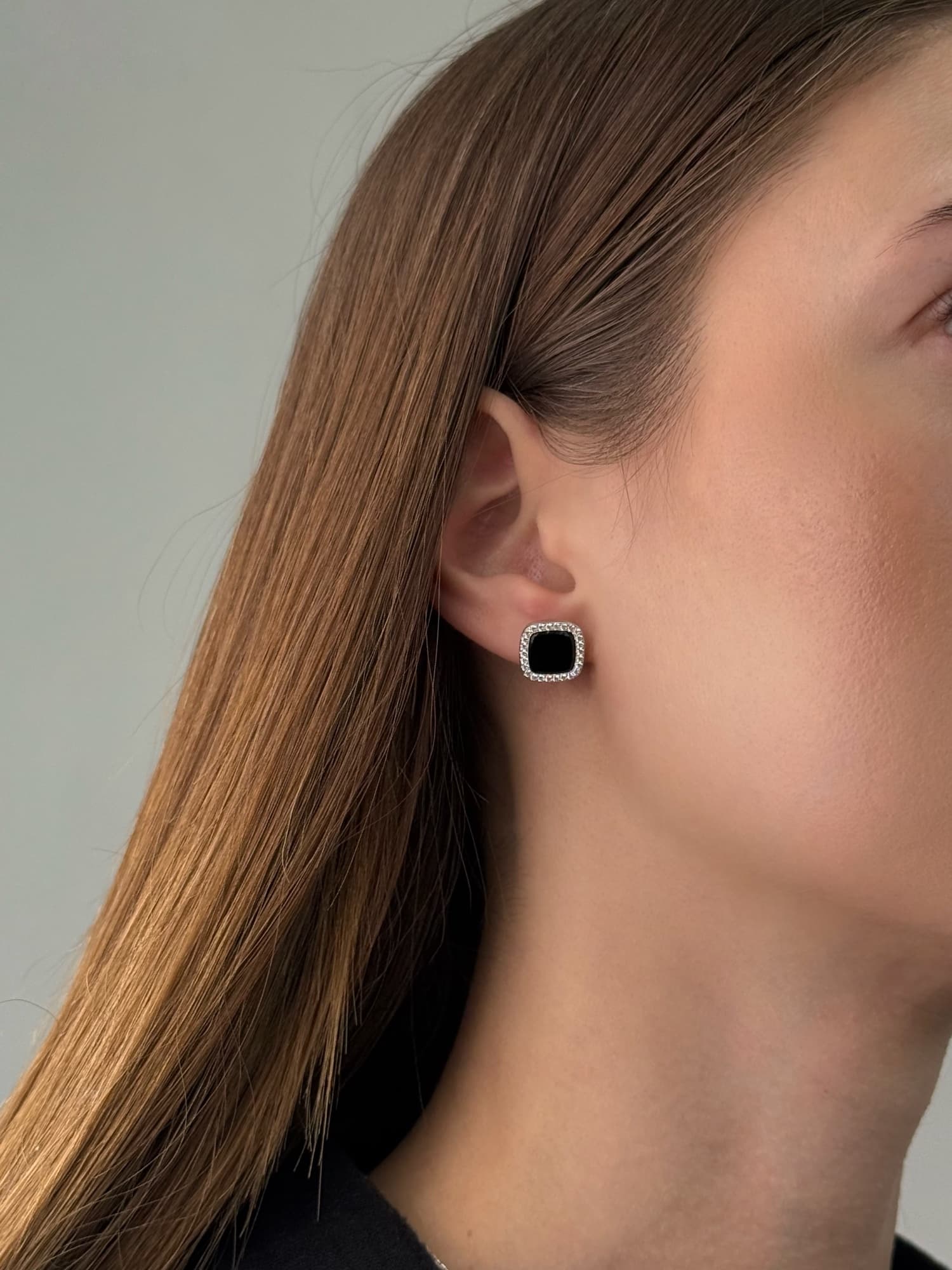 Silver earrings with black onyx and cubic zirconia