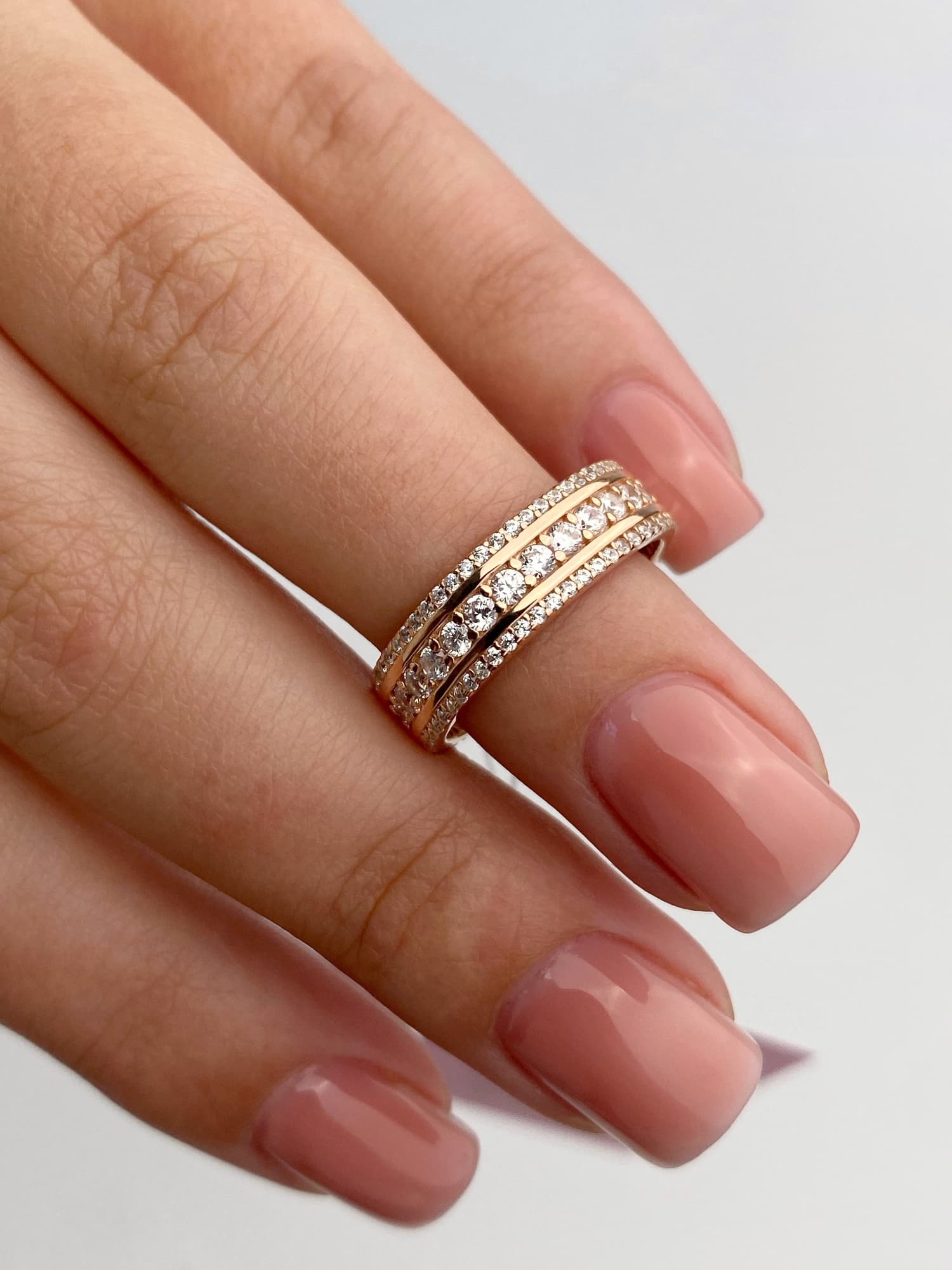 Wide gold-plated sterling silver 925 ring with cubic zirconia