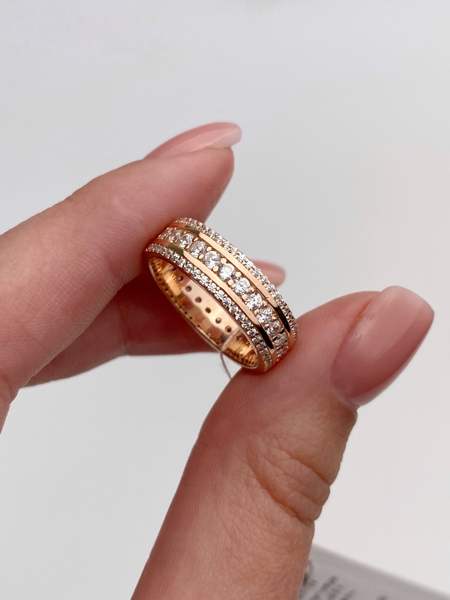 Wide gold-plated sterling silver 925 ring with cubic zirconia