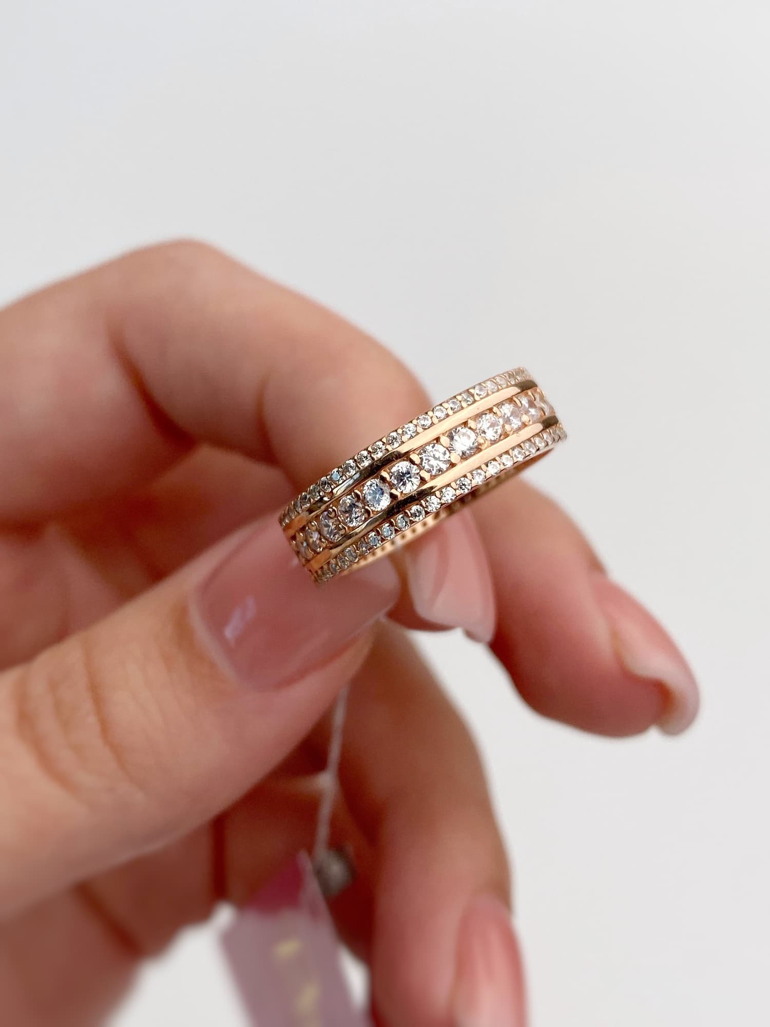 Wide gold-plated sterling silver 925 ring with cubic zirconia