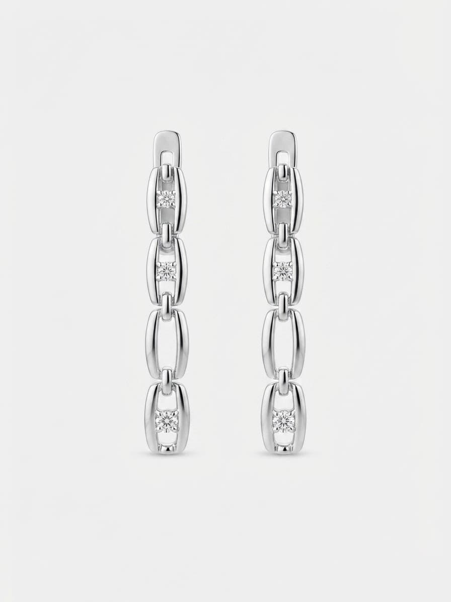 Silver chain drop earrings with cubic zirconia on an English lock
