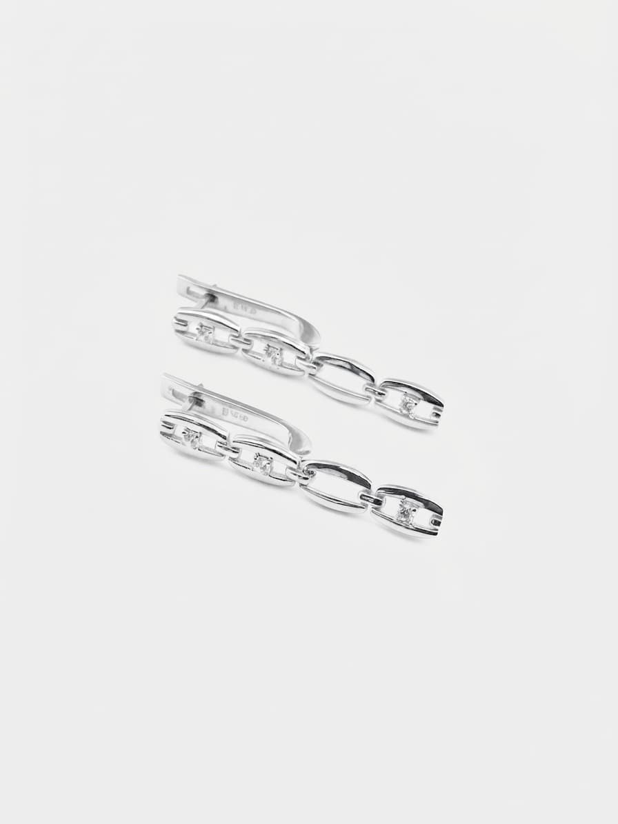 Silver chain drop earrings with cubic zirconia on an English lock