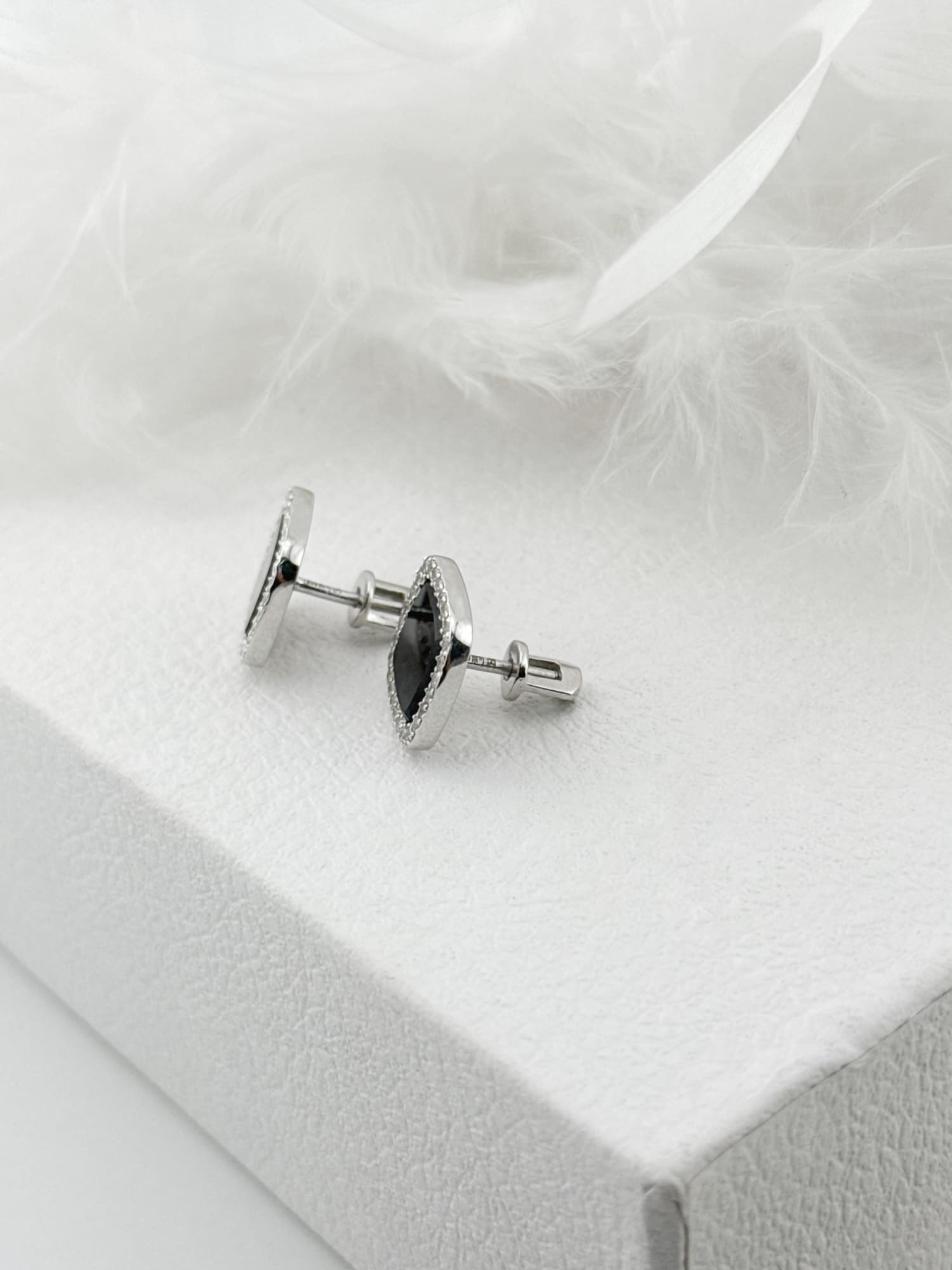 Silver earrings with black onyx and cubic zirconia