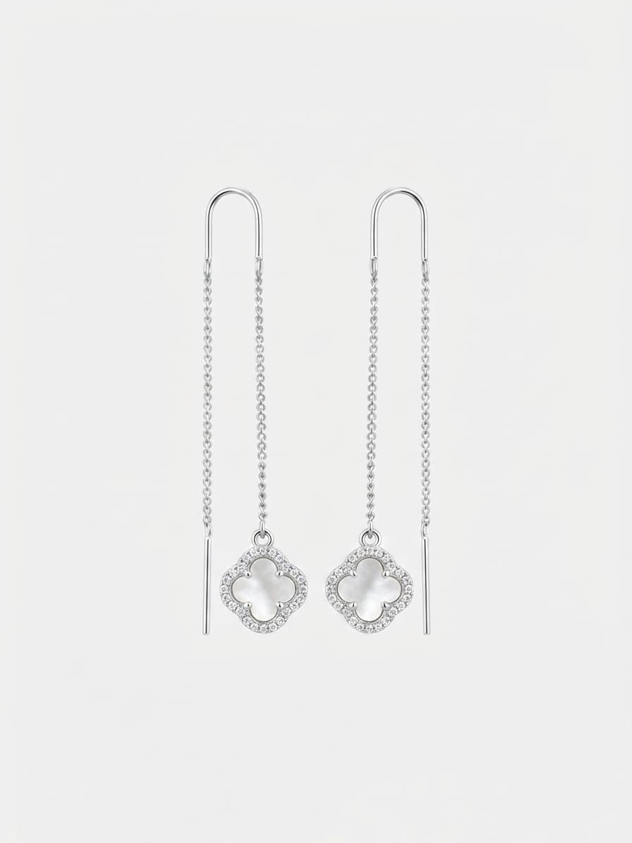 Silver “Clovers” threader earrings with mother-of-pearl