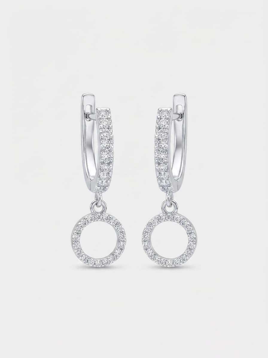 Silver earrings with circle drops and cubic zirconia