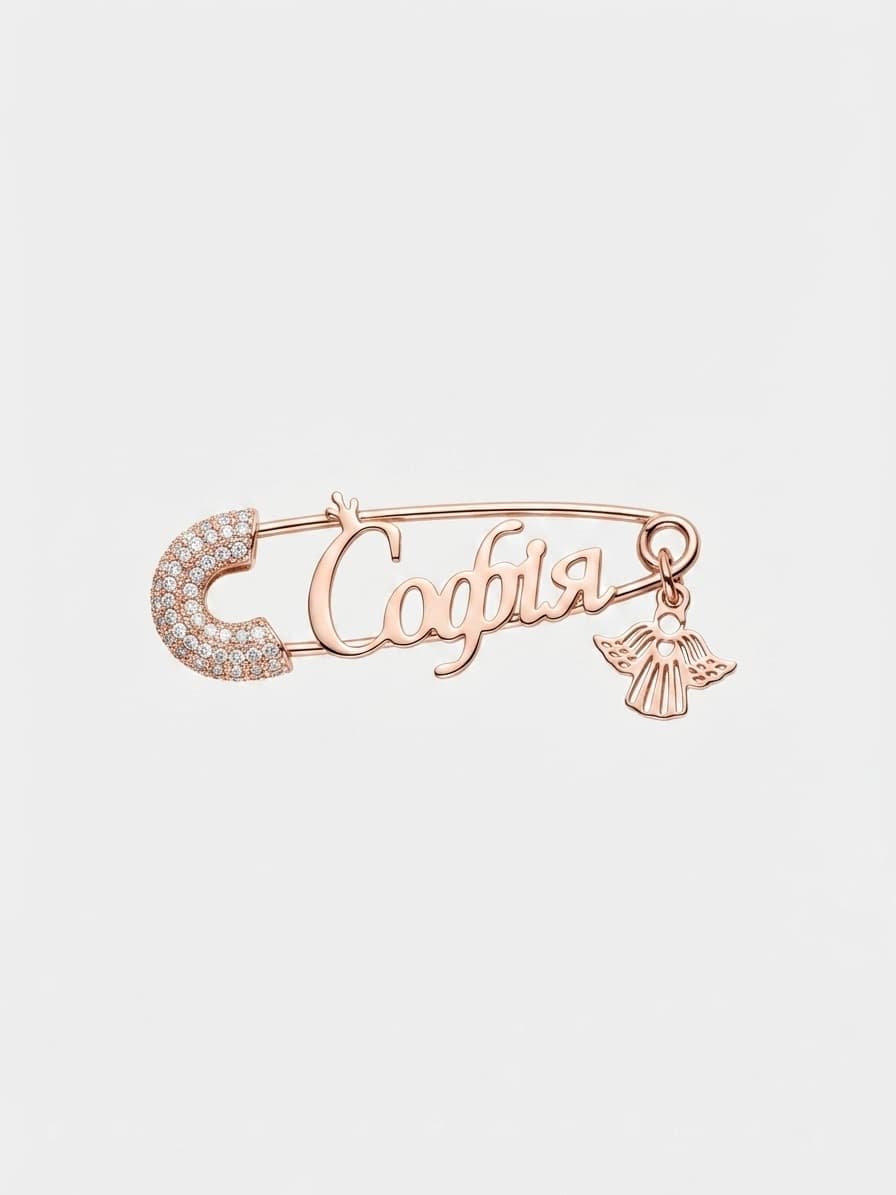 Позолоченная серебряная шпилька «Софія» с ангелом и фианитами