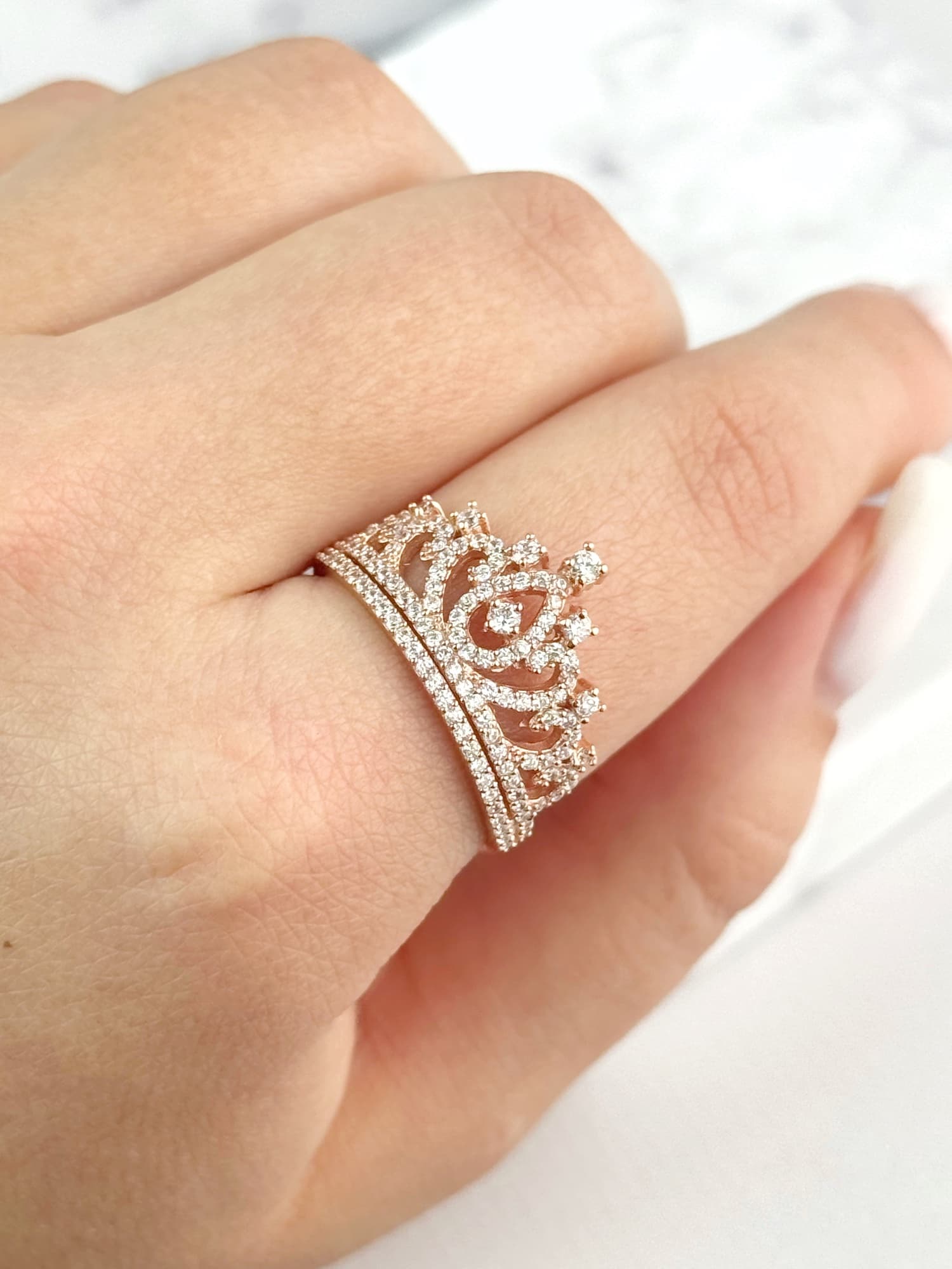 Gold-plated sterling silver 925 crown ring with zircons
