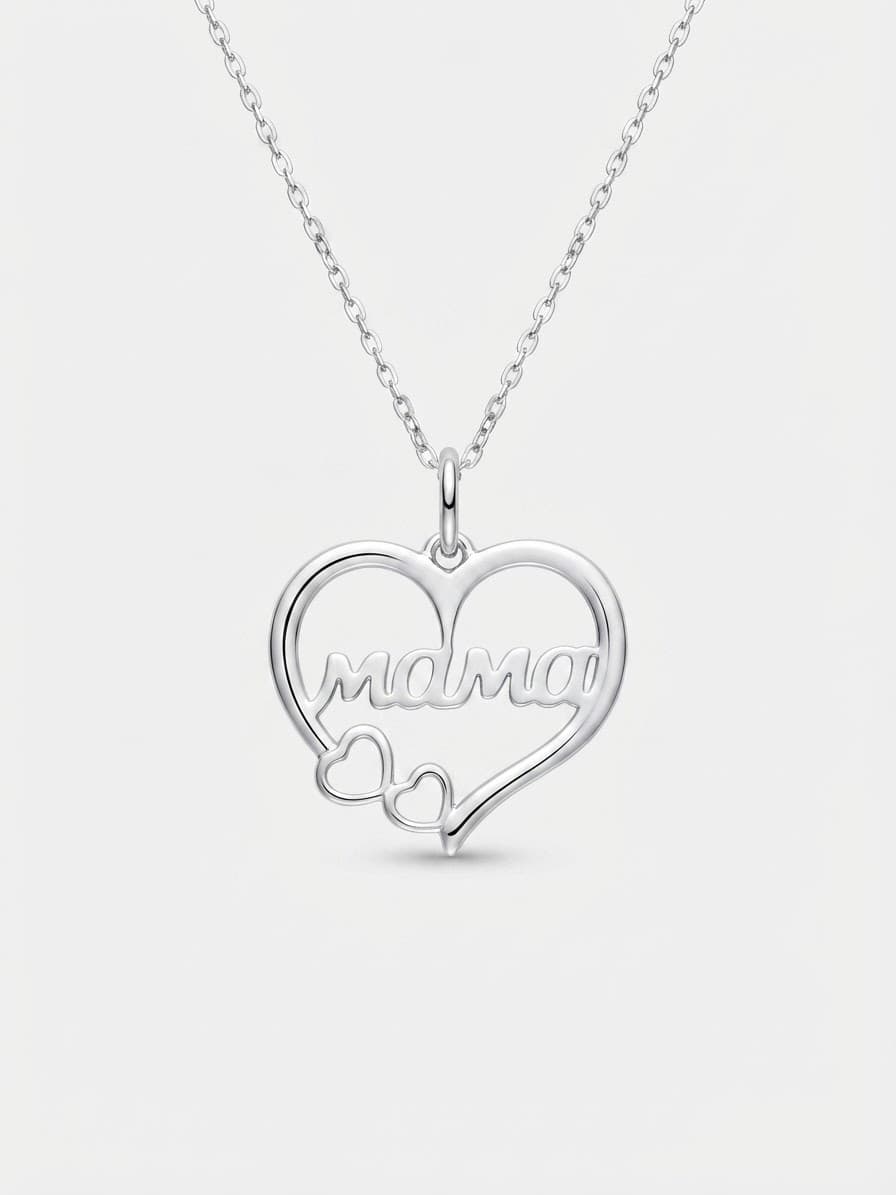 Silver “Mama” pendant with hearts