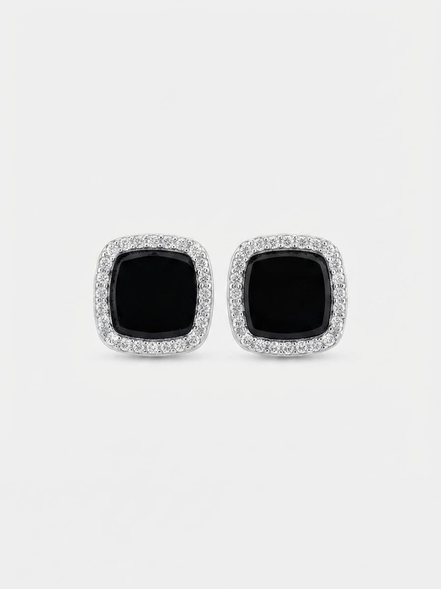Silver earrings with black onyx and cubic zirconia