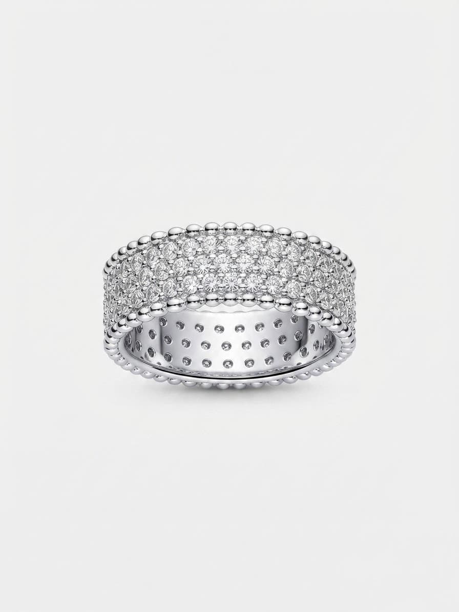 Wide silver ring with cubic zirconia