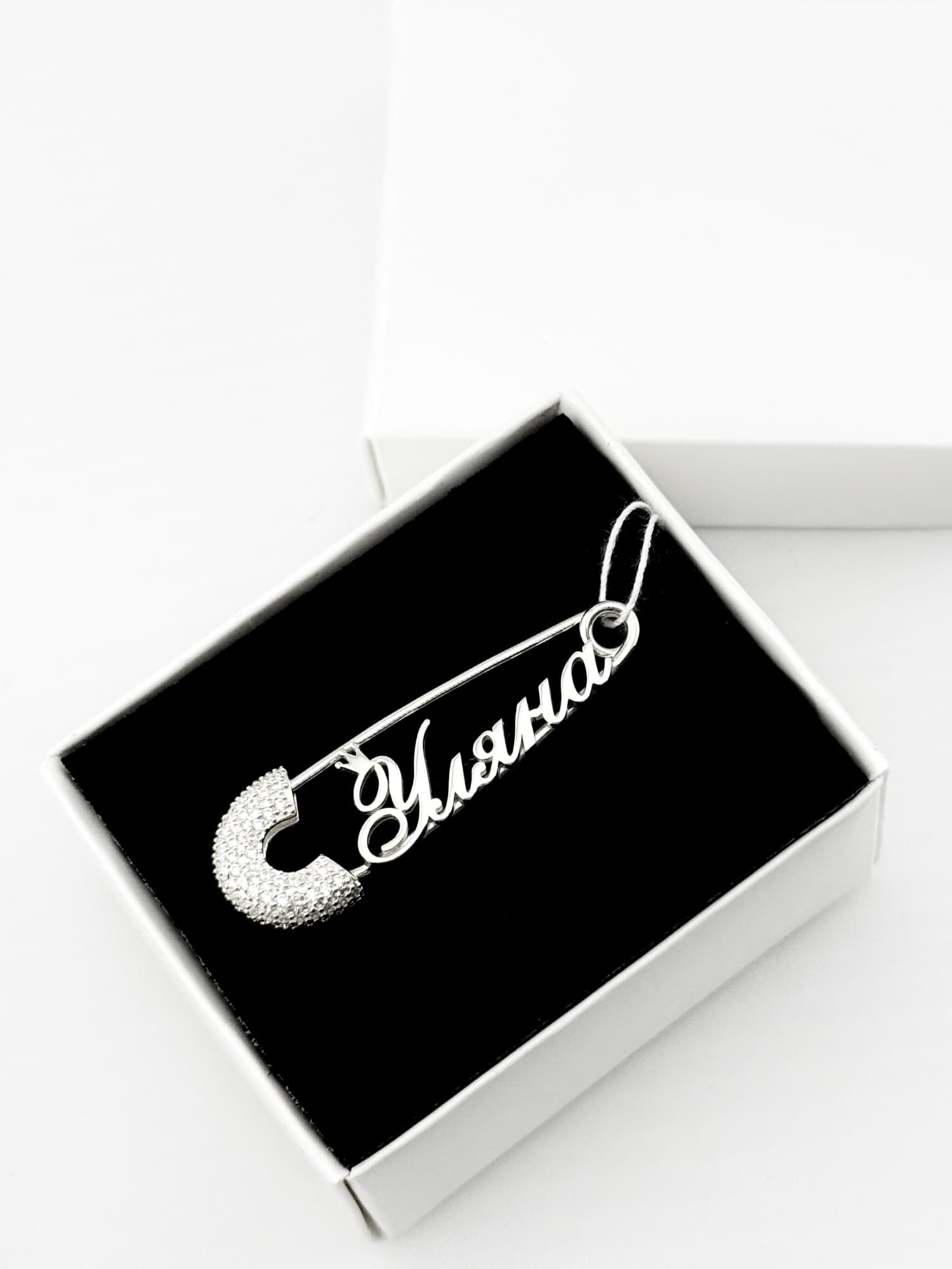 Silver hairpin “Уляна” with white cubic zirconia