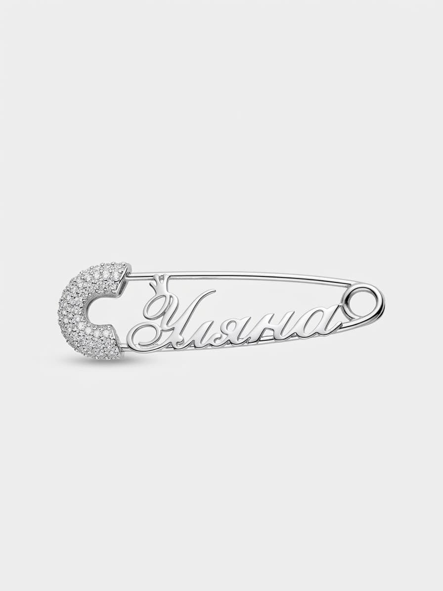 Silver hairpin “Уляна” with white cubic zirconia