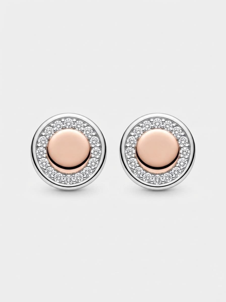 Silver screw-back earrings with a gold plate and cubic zirconia
