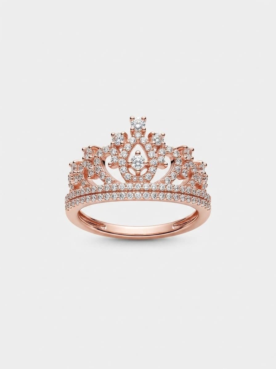 Gold-plated sterling silver 925 crown ring with zircons