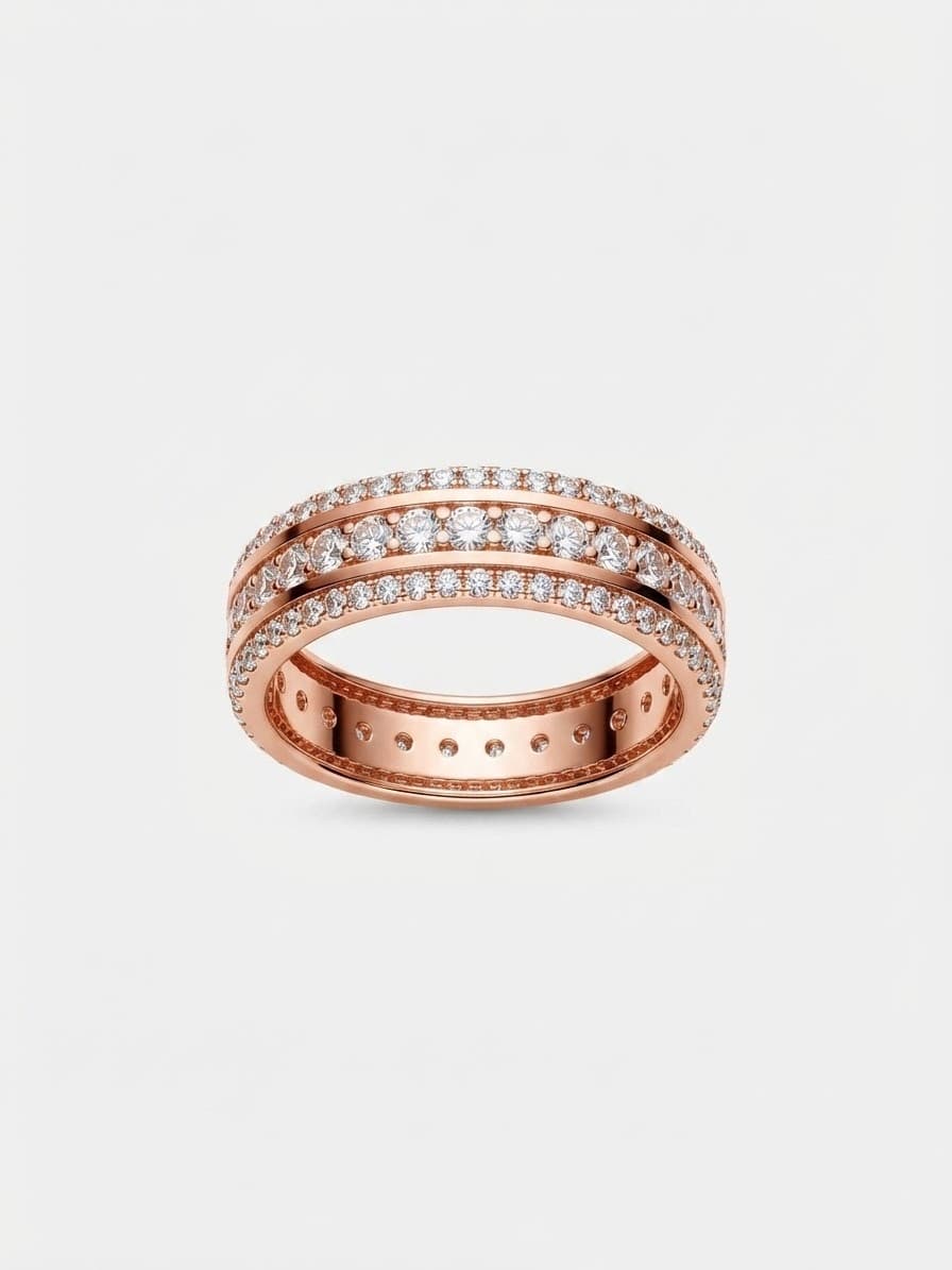 Wide gold-plated sterling silver 925 ring with cubic zirconia