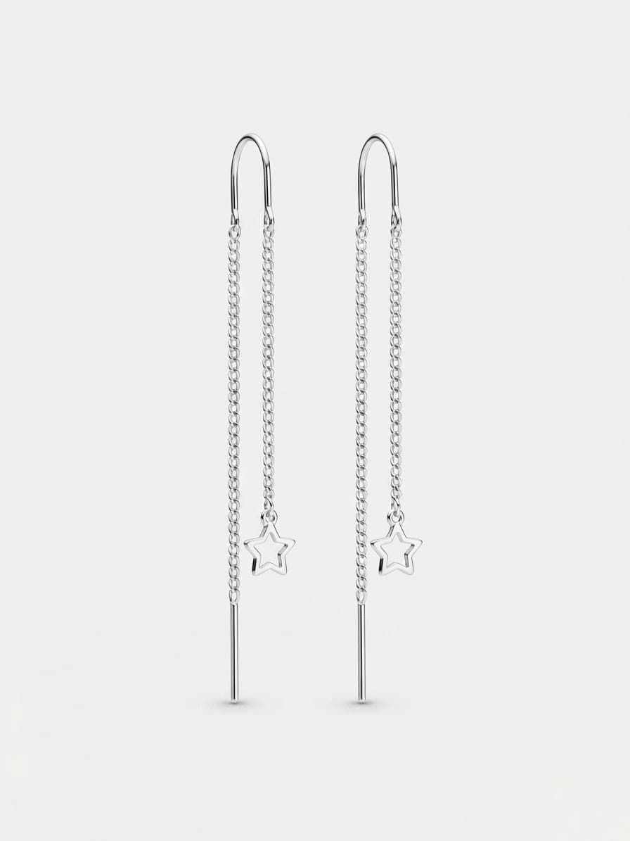 Rhodium-plated silver threader earrings with star charms