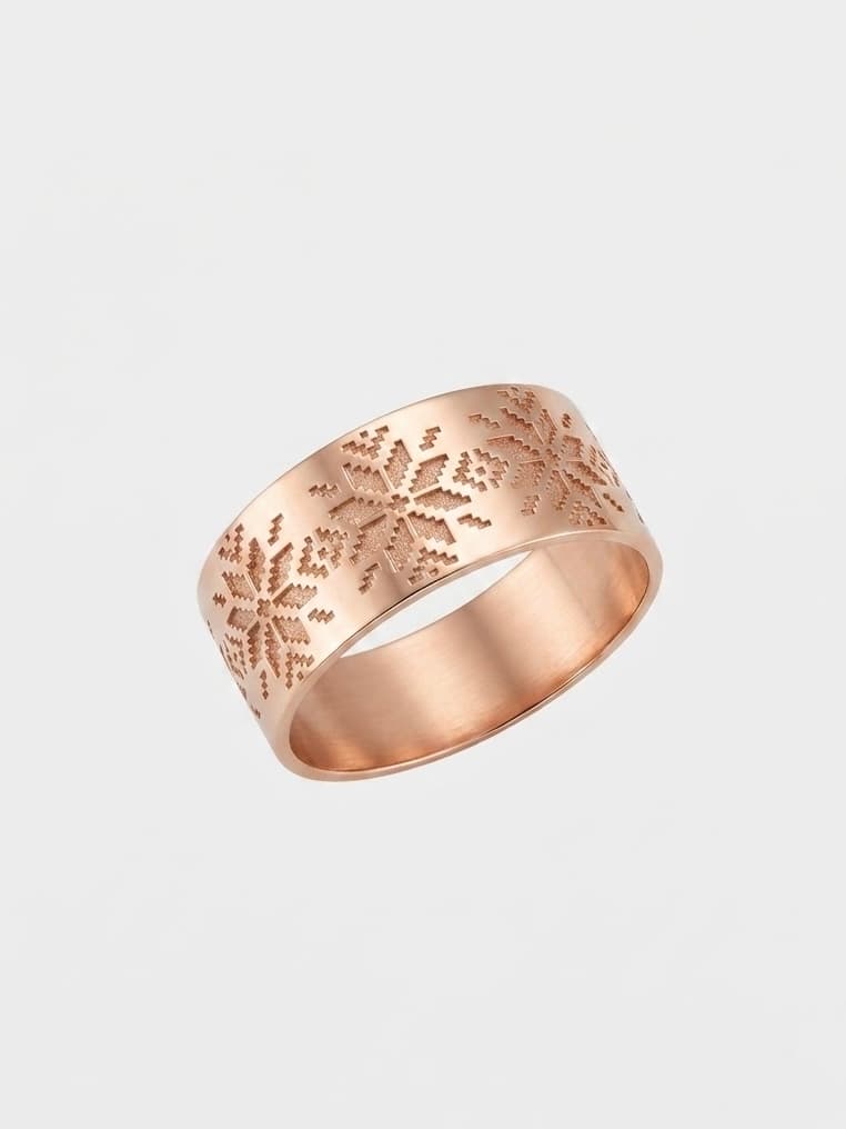 Wide gold-plated silver ring with a “Vyshyvanka” pattern