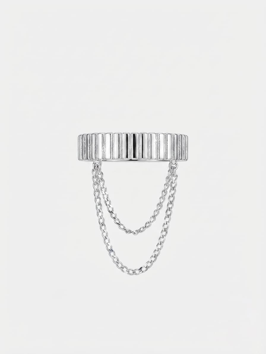 Silver ring with chains