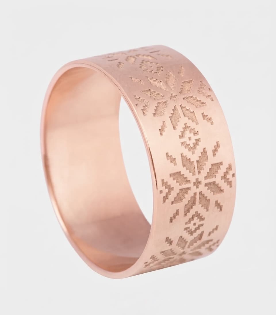 Wide gold-plated silver ring with a “Vyshyvanka” pattern